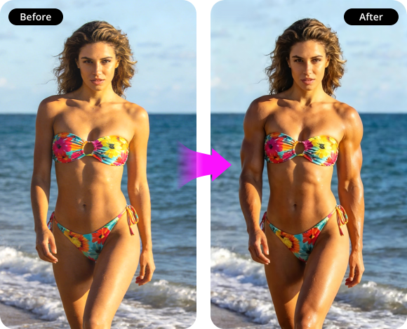 AI Bikini Muscle Enhancement for Beach Photos